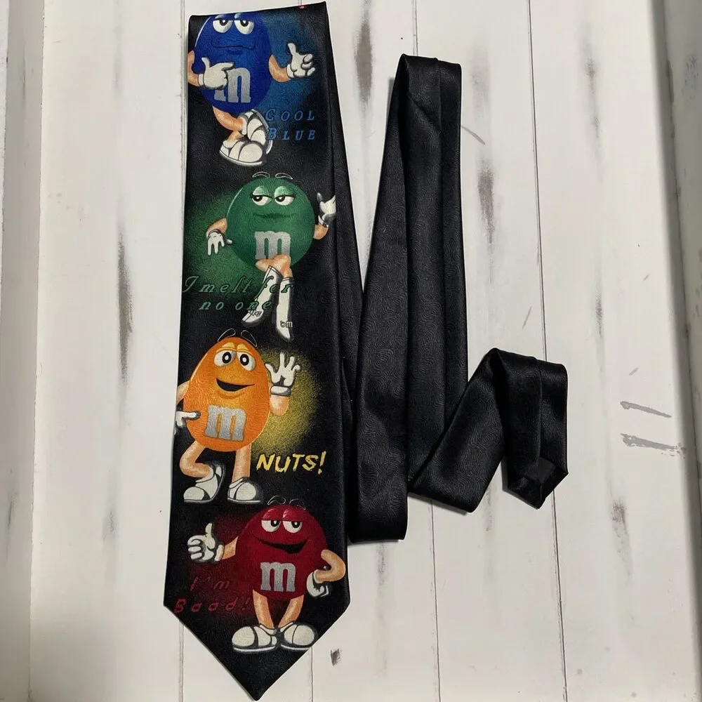Vintage‎ Mars M&M's With Glow Chocolate Candy Pieces Black Neck Tie 4